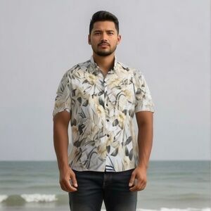 Straight Down Clothing Co. Hawaiian Floral Men's Casual Button Down‎ Shirt sz L